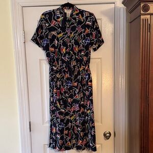 Talbots Black Multicolor Geometric Midi Dress